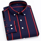 billiga Button Down-skjortor för män-Herr Skjorta Knapp upp skjorta Rand Bröllop Fest Marinblå + vit Svart Vit Gul Långärmad Kavajslag Vår Höst Kläder Ficka