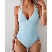 abordables One Pieces &amp; Tankinis-Mujer Traje de baño Escote en V Profunda Espalda Abierta Bañadores Color sólido Bañadores Negro Azul Marino Transpirable Secado rápido Ligero Sin Mangas - Natación Surf Playa Verano Primavera