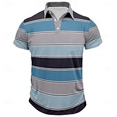 billiga Herrsportpolo-Herr Randig Rugby Polo Kortärmad Polotröjor Skjortor med krage Ledigt Skola Utomhus Sport Dagliga kläder 3D-utskrift Sommar Vår Höst Gul Rubinrött Blå