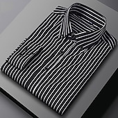preiswerte Button-Down-Hemden für Herren-Herren Hemd Oberhemd Knopfhemd Streifen Hochzeit Party Hellblau Marineblau + Weiß Schwarz Weiß Langarm Kargen Frühling Herbst Bekleidung Knopf