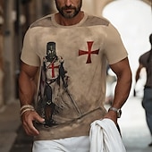  Męska Krucjaty Rycerzy Templariuszy T-shirt Krótki Rękaw T-shirt 3D Print Crew Neck Koszulka Moda Codzienna Ulica Codziennie Khaki Letnia Wiosenna Odzież