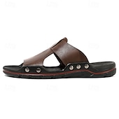 abordables Sandales habillées-sandales décontractées à enfiler en cuir jaune pour hommes avec détails cloutés, chaussures d&#039;extérieur confortables pour l&#039;été