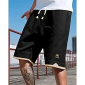 economico Pantaloncini casual-Per uomo Pantaloncini Pantaloncini estivi Pantaloncini casual Tasche A cordoncino Vita elastica Collage Comfort Traspirante Breve Esterno Da mare Sport Informale Nero Blu