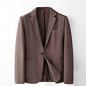 billige Herre Elite Yttertøy-Herre Blazer i lin drakter Bryllup jubileum Feriereise Elegant Nøytral Vår &amp; Vinter Lin i bomull Helfarge Knapper comfy Enkelt Brystet Enn-knapp Blazer Svart Mørkerød Navyblå Grønn