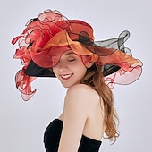 billiga Festhattar-hattar Organza Solhatt Kvällsfest Helgdag Tebjudning cocktail Elegant Vintage söt stil Med Blomma Hårbonad Huvudbonader