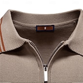 cheap Men&#039;s Elite Polo-Men&#039;s Polo Knit Polo Sweater Formal Work Turndown Quarter Zip Short Sleeve Striped Zip Up Stripe-Trim Spring Black White Khaki Polo