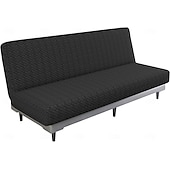 cheap Sofa Cover-Jacquard Futon Cover Stretch Armless Futon Sofa Cover Soft Futon Slipcover with Elastic Bottom Thick Sofa Bed Furniture Protector Covers for Washable Futon