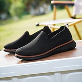 billige Sneakers til herrer-slip-on strikkede joggesko for menn, pustende mesh-overdel med komfortabel passform, uformelle lette sko for hverdags- og utendørsaktiviteter