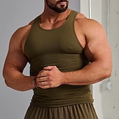 preiswerte Fitness Tank-Tops-Herren Tank Top Weste Unterhemd Ärmelloses Shirt Ärmellos Rundhalsausschnitt Sommer Einfach Mode Designer Basic Schnelltrocknend Urlaub Straße Ausgehen Hellgelb Schwarz Weiß Top T-Shirt für Herren