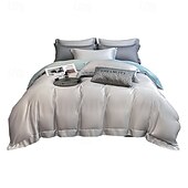 economico Set copripiumino-Set di Biancheria da Letto in Cotone Egiziano Bianco Solido Luxury Soft Brushed con Bordo Scolpito Completo Copripiumino Copripiumino per Regine e King Size con Federe