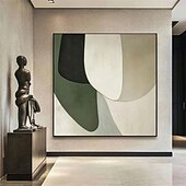 voordelige Abstracte schilderijen-groot wit groen en zwart met de hand geschilderd vierkant abstract klassiek modern getextureerd abstract schilderij met de hand geschilderd olieverfschilderij moderne wandkunst decoratie