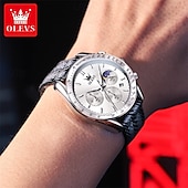 cheap Quartz Watches-New Olevs Men&#039;S Business Watch Luminous Calendar Moon Phase Display Multi-Functional Quartz Watch Nylon Strap Waterproof Sports Watch