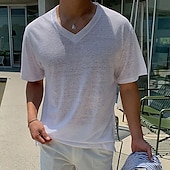 cheap Basic T shirts-Men&#039;s T Shirt Tee Short Sleeve Shirt Tee Top Short Sleeve V Neck Summer Spring Plain Fashion Designer Basic Classic Vacation Street Going out White Top Tee for Men