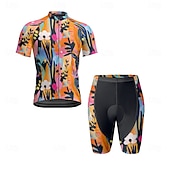 cheap Men&#039;s Clothing Sets-Men&#039;s Cycling Jersey with Shorts Floral Botanical Short Sleeve Bike Clothing Suit with 3 Rear Pockets Mountain Bike MTB Road Bike Cycling Front Zipper Sweat wicking Comfortable Breathable Sports