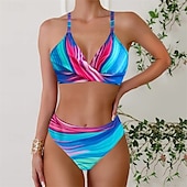 billiga One Pieces &amp; Tankinis-Dam Tankini Tvådelad baddräkt V-ringad Brottarrygg Badkläder Badkläder Rodnande Rosa Blå Andningsfunktion Snabb tork Lättvikt Ärmlös - Simmning Surfing Strand Sommar Vår