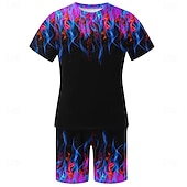 cheap Men's Printed Tees sets-Men's 3D Print 2pcs Tees sets Summer Tops Short Sleeve Short Pants Crew Neck Sport Casual Outdoor Vacation Daily Printed Summer Violet Robin's Egg Blue Pink