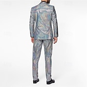 billiga Herrars klassiska kavajer-Herr Uppsättning Kavaj Prestanda Scen Bröllopsfest Vintage Mode Vår Höst Polyester Ensfärgat Knappar Ficka Bekväm Enkelknäppt Blazer Silver Guld