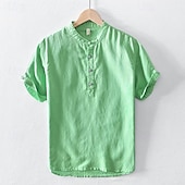 economico Casual da lavoro-Per uomo Camicia Camicia di lino Camicia popover Camicia casual Camicia di cotone Semplice Vacanza Streetwear Bianco Blu marino Azzurro cielo Verde Manica Corta Colletto alla coreana Estate