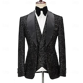 voordelige Dinerfeest-Heren Feestpakken Tuxedo&#039;s Zwart Rood Mode Luxe Effen Kleur Standaard Pasvorm 3-Delig Enkele Knoof