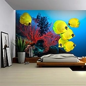 economico Arazzo della Spiaggia Oceanica-Tappeto appeso in stile paesaggistico con pesci dell'oceano Arte da parete Grande Tappeto Murale Decorazione Sfondo Fotografico Coperta Tenda per decorazione della camera da letto soggiorno