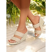 cheap Vacation Sandals-Red Woven Slide Sandals for Women – Stylish Wedge Heel, Summer Beach &amp; Casual Outdoor Footwear