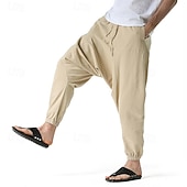 abordables Retro-Hombre Persona que practica jogging Pantalones de algodón Pantalones Pantalones de playa Pantalones Harem Bolsillo Correa Cintura elástica Plano Comodidad Transpirable Vacaciones Diario Festivos