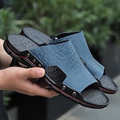 preiswerte Lässige Sandalen-lässige braune Slide-Sandalen für Herren mit Krokoprägung und strapazierfähiger Gummisohle – bequeme Outdoor-Schuhe für Sommer, Strand und Alltag