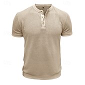 billige Uformell Henley T-skjorte-Herre Vaffel Henley-skjorte Henly-skjorte Strikk T-skjorte Kortermet Helfarge عادي Strikketøy Fritid hverdag Knapper Strikket Henley utendørs Avslappet Daglig Sommer Vår &amp; Vinter Svart Hvit Grå