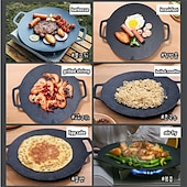 cheap Outdoor Recreation-Multi-Function Medical Stone Grill Pan Non-Stick Pan,Non-Stick Coating Frying Pan,Round BBQ Griddle with Handle,Multifunctional Stove Plate for Meats,Pancakes,Ribs