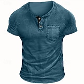baratos Camiseta Henley Casual-Homens Camiseta Camisa Henley T-shirt Manga Curta Tecido Moda Designer Básico Estilo vintage Henley Férias Rua Para Noite Verão Cinzento Camiseta Henley