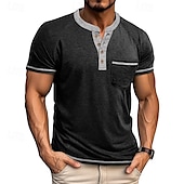 abordables Camiseta informal tipo henley-Hombre Camiseta con botones Camiseta Henley Shirt Camisa manga corta Manga Corta Henley Verano Bloque de color Color sólido/liso Moda Design Moda Vacaciones Calle Noche Azul marinero Negro Blanco