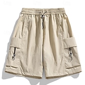 baratos Clássico-Homens Bermuda Cargo Calção Bermudas Shorts casuais Cintura elástica Bolso multi Perna reta Tecido Respirável Pavio Humido Comprimento do joelho Ao ar livre Casual Corrida Esportes Moda Preto Roxo