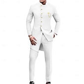 cheap Dinner Party-Men&#039;s Africa Festival Party Suits Black Blue Solid Colored Standard Fit 2 Piece Single Breasted More-button