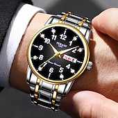 baratos Relógios Quartz-Relógio digital masculino de negócios, mostrador redondo com strass, à prova d&#039;água, luminoso, com pulseira de liga, multifuncional, fashion, relógio de quartzo para homens, presentes de lazer e