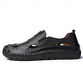 cheap Casual Sandals-Men&#039;s Brown Leather Slip-On Sandals with Perforated Detailing and Stretch Panels – Comfortable and Stylish for Casual Wear, Outdoor and Summer Activities