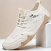 baratos Ténis para Homem-tênis esportivo masculino branco de couro sintético com design perfurado, leve e confortável, ideal para atividades casuais e ao ar livre