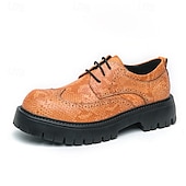 baratos Formal-sapatos brogue masculinos marrons com sola grossa, tênis casuais de couro sintético com cadarço e detalhes texturizados, perfeitos para uso diário e ao ar livre