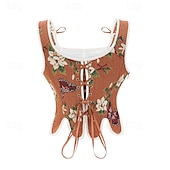 olcso Felsők-Retró Középkori Reneszánsz Fűző Prsluk Bustier Ren Faire Fűzős Virágos Jacquardszövet Női Kelta Fantasy Mindszentek napja Farsang Parti Alkalmi / Napi LARP Felnőttek Fűző