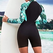 abordables Lycra de surf-Femme Maillot de bain 1 pièce Maillots de Bain Floral Maillots de Bain Rose Claire Bleu Ciel Respirable Séchage rapide Poids Léger manche longue - Natation Surf Plage Eté Printemps