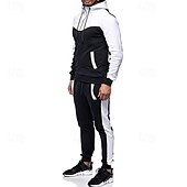 cheap Men&#039;s Tracksuit &amp; Hoodie-Men&#039;s Workout Set Tracksuit Full Zip Hoodie Hoodie &amp; Pants Outfit Set Hoodie Hooded Outdoor Daily Sports Pocket Drawstring 2 Piece Color Block Black White Red Polyester Activewear Classic Casual