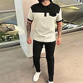 cheap Men&#039;s Classic Polo-Men&#039;s Golf Shirt Golf Polos Shirts Work Casual Lapel Short Sleeve Basic Modern Color Block Patchwork Buttons Summer Spring Regular Fit Wine Green Khaki Gray Golf Shirt
