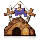 levne Velikonoční dekorace-on je vzkříšený znamení dveří závěsná zeď ozdoba vítání umění řezba velikonoční dekorace dřevěný Ježíšův věšák na párty okno domů