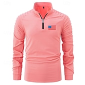preiswerte Basic-T-Shirts-Herren T Shirt Henley Hemd T-Shirt Langarmshirt Langarm Viertelreißverschluss Frühling Herbst Amerikanische US-Flagge Mode Designer Basic Gerafft Urlaub Straße Ausgehen Schwarz Weiß Rosa Top T-Shirt