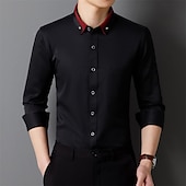 economico Camicie Button Down da uomo-Per uomo Camicia Camicie Camicia con bottoni Tinta unica Matrimonio Feste Nero Bianco Rosa Vino Manica lunga Bavero Primavera Autunno Abbigliamento Tasche
