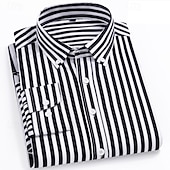 preiswerte Button-Down-Hemden für Herren-Herren Hemd Oberhemd Knopfhemd Streifen Hochzeit Party Hellblau Marineblau + Weiß Schwarz Weiß Langarm Kargen Frühling Herbst Bekleidung Knopf