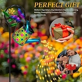 cheap Landscape Lights-Solar Watering Kettle Light with Colorful Butterfly Shepherd Hook Waterproof Solar Garden Light Wrought Iron LED Outdoor Garden Light for Courtyard Terrace Sidewalk Lawn Decoration