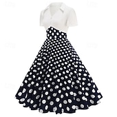 cheap Dresses-1950s Retro Vintage Rockabilly Knee Length Dress Tea Dress Swing Dress Polka dots Fit &amp; Flare Swing Fancy Dress Women's Christmas Carnival New Year Homecoming Daily Wear Bachelorette Party Adults'