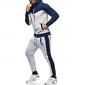 cheap Men&#039;s Tracksuit &amp; Hoodie-Men&#039;s Workout Set Tracksuit Full Zip Hoodie Hoodie &amp; Pants Outfit Set Hoodie Hooded Outdoor Daily Sports Pocket Drawstring 2 Piece Color Block Black White Red Polyester Activewear Classic Casual