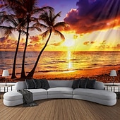 cheap Ocean Beach Tapestry-Landscape Sunset Beach Hanging Tapestry Wall Art Large Tapestry Mural Decor Photograph Backdrop Blanket Curtain Home Bedroom Living Room Decoration Palm Tree