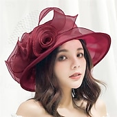 economico Cappelli per feste-cappello da chiesa da donna Kentucky Derby con tesa larga, cappello da sposa con fiori e foglie
